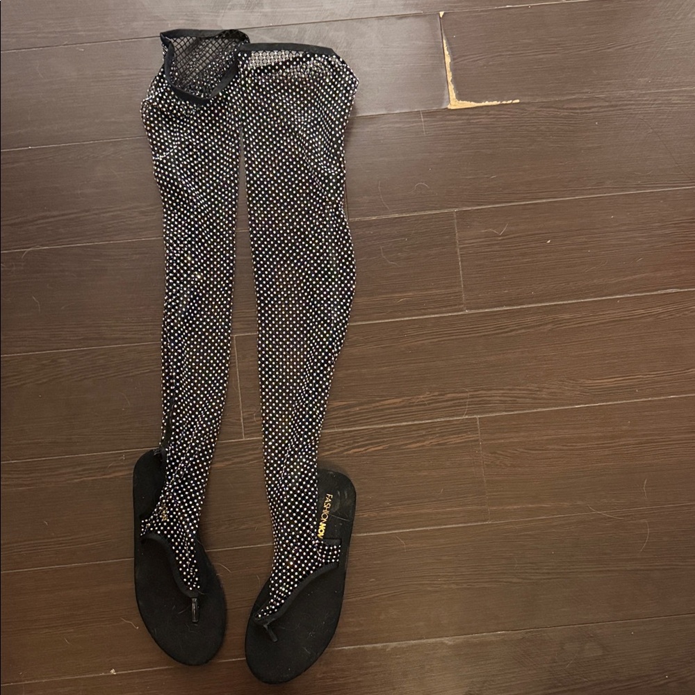 Fashion Nova Black Fishnet Tights with White Dots